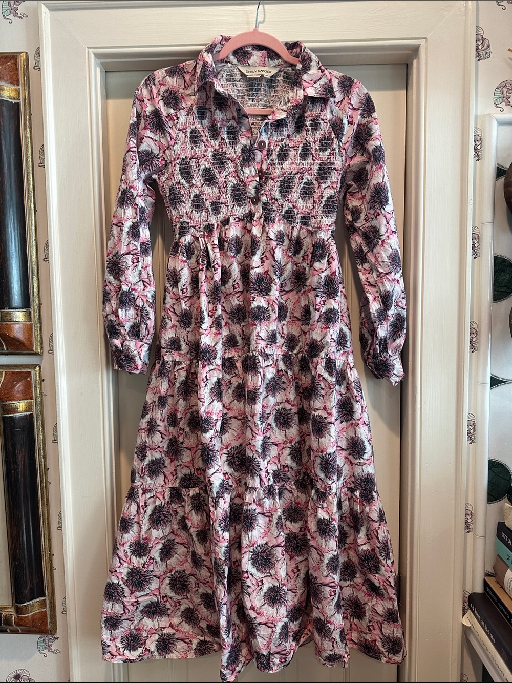 Anthropologie Pink Floral Long Sleeve Dress -